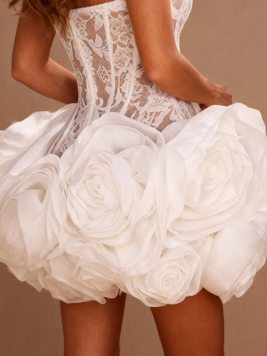 Sweetheart Handmade Flower Mini Wedding Dress Bridal Gown Evening Party Cocktail