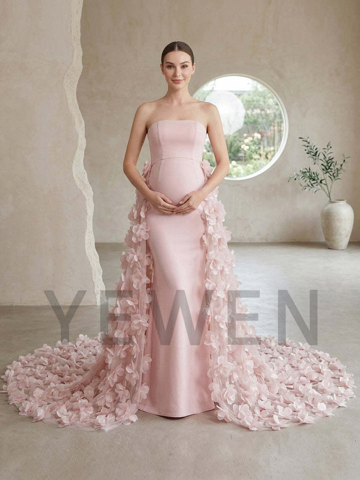 Strapless Swimwear Fabric 3D Floral Maternity Photoshoot Gown YD260907