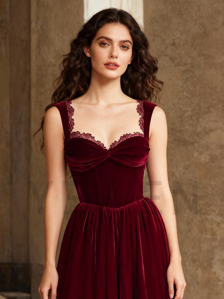 Burgundy Velvet Evening Dress for Women Formal Dress Birthday Dress