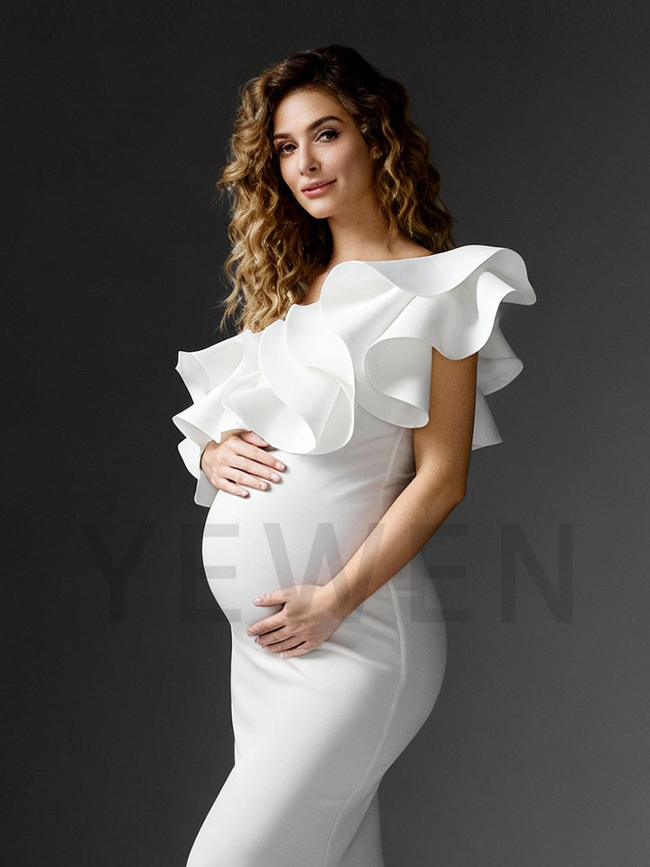One Shoulder Rullfes Mermaid Maternity Dress Pregnant women Gown for Photo Shoot
