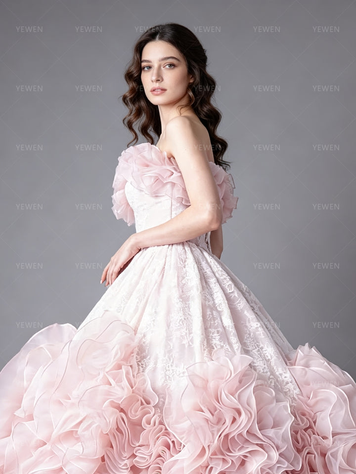 Photography Gown Organza Ruffle Short Sleeve Bridal Gown Princess Bespoke Occasion Dresses for Special Occasions