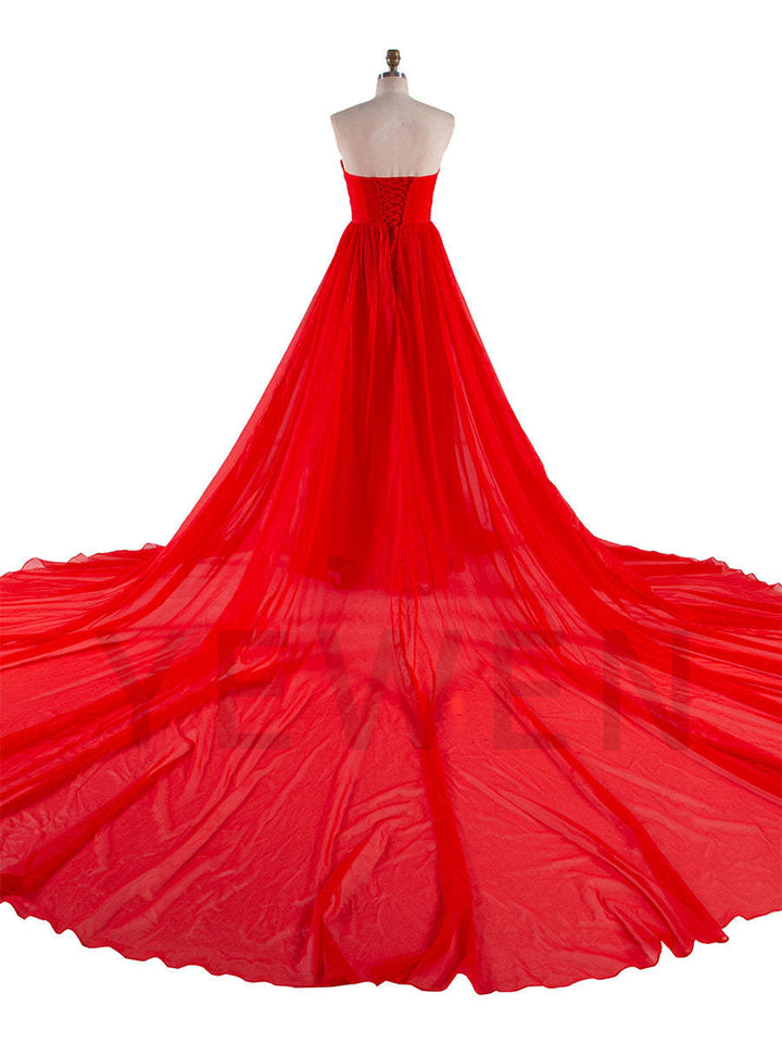 Red Flying Dress for Photoshoot Long Train Silk Soft Organza Flowy Dress YW240111-1