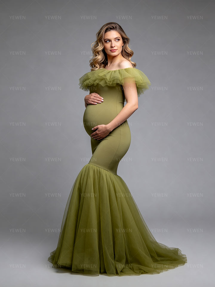 Olive Mermaid Maternity Photography Dresses Maternity Baby Shower Dress for Mom