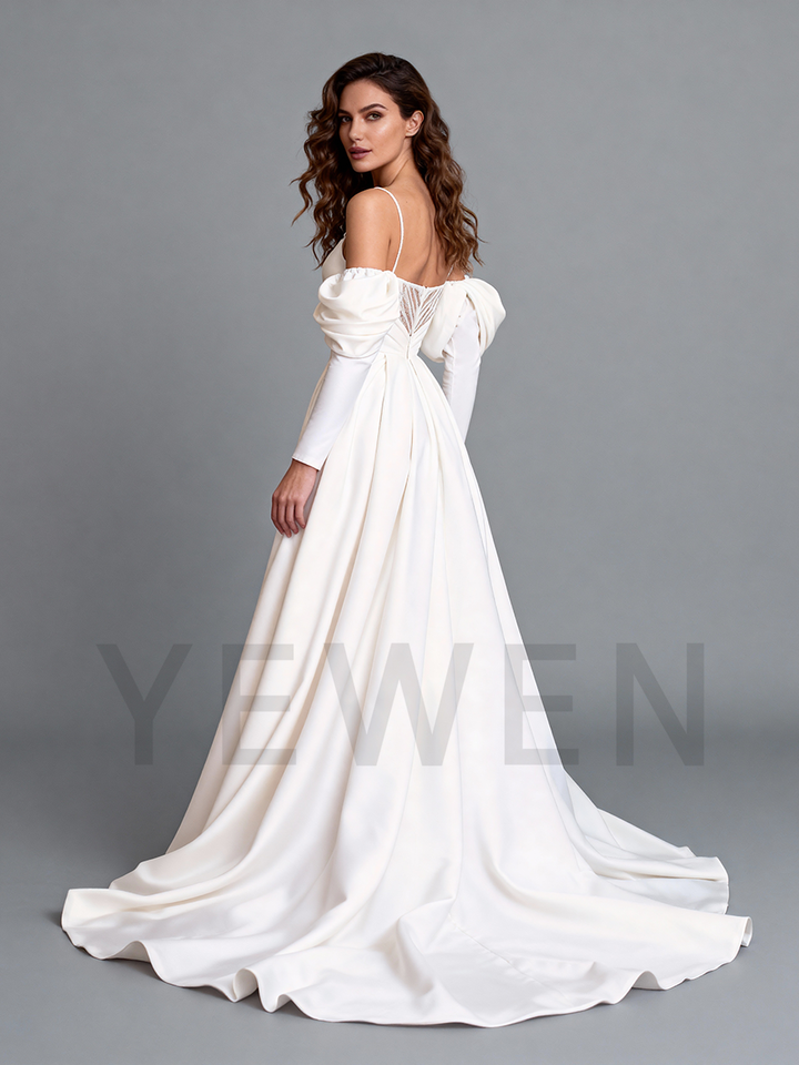 Satin Wedding Dress High Slit Wedding Gown for Women 2025