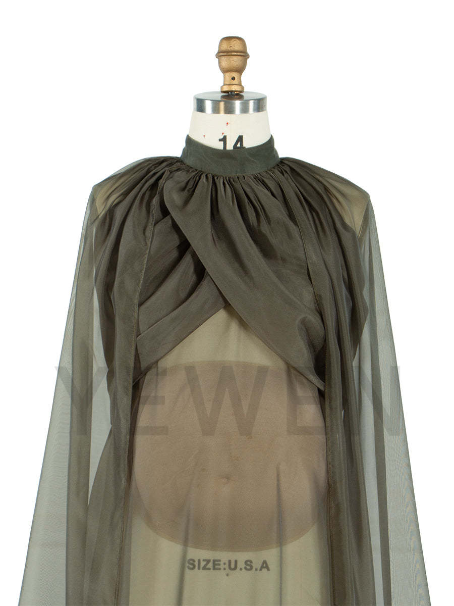 Sheer Maternity Cape Gown Olive Green Maternity Photoshoot Dress YW250037
