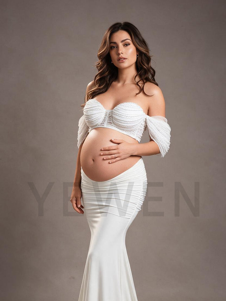 Two-Piece Beaded Sweetheart Mermaid Maternity Photoshoot Gown YW269309