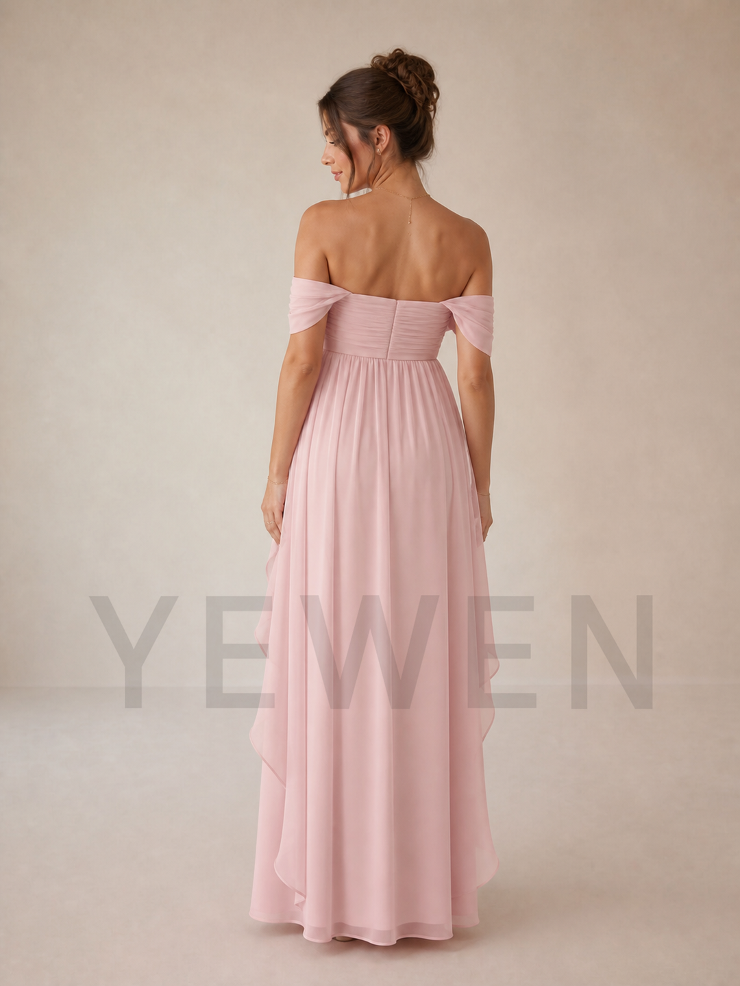 Light Pink Off Shoulder Maternity Gown with Ruffle Train for Baby Shower ZX001