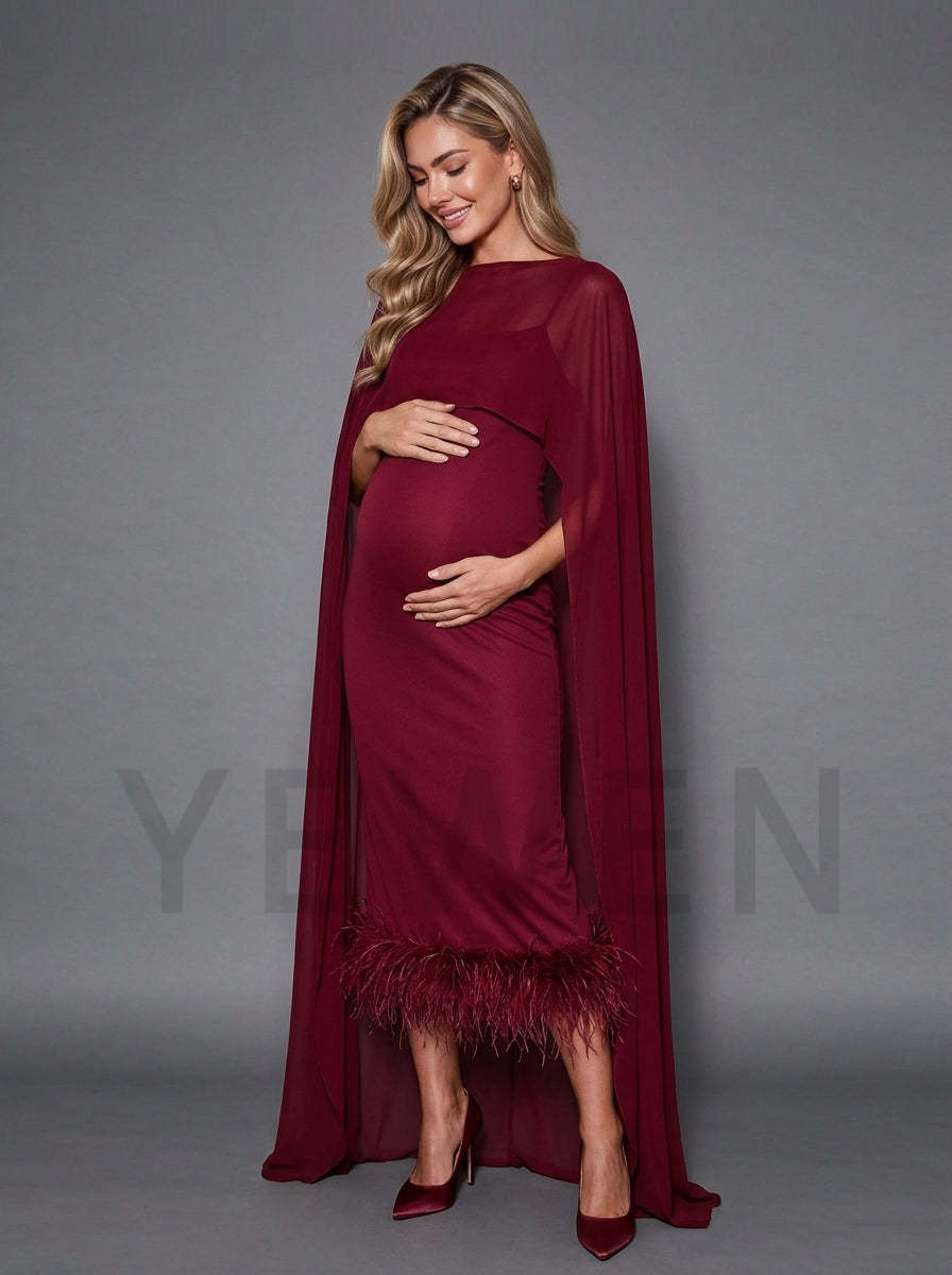 Ostrich Feather Cape Maternity Dress for Baby Shower