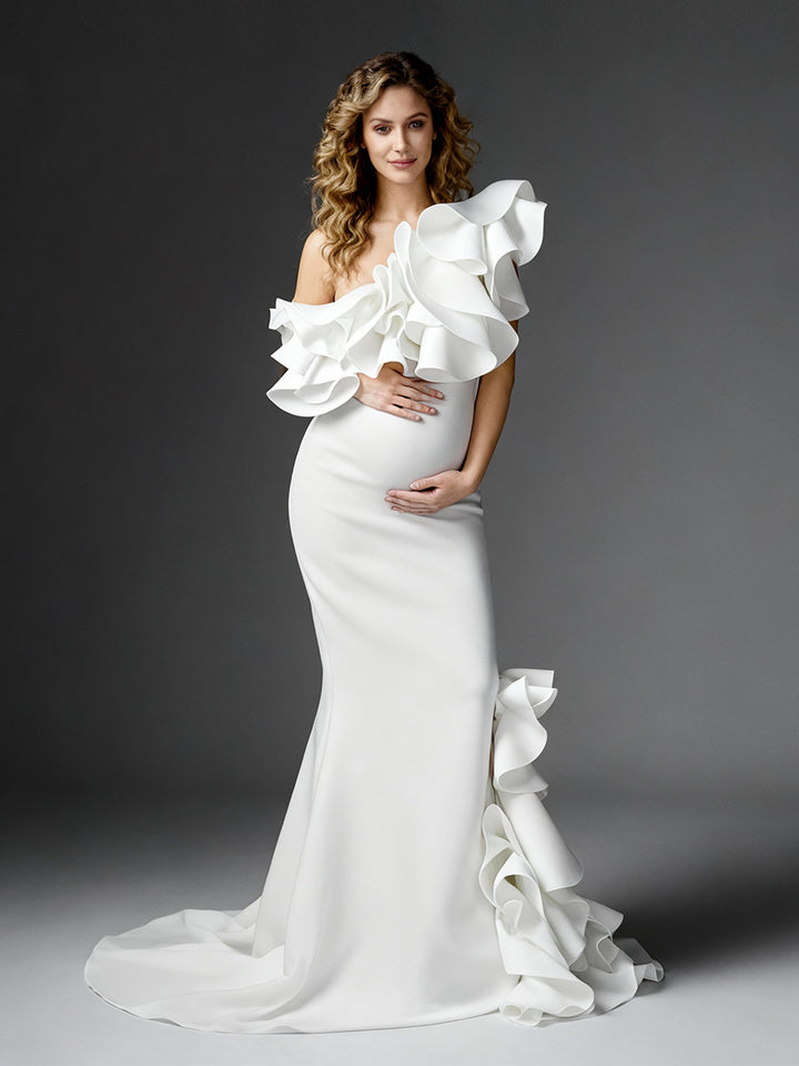 One Shoulder Rullfes Mermaid Maternity Dress Pregnant women Gown for Photo Shoot