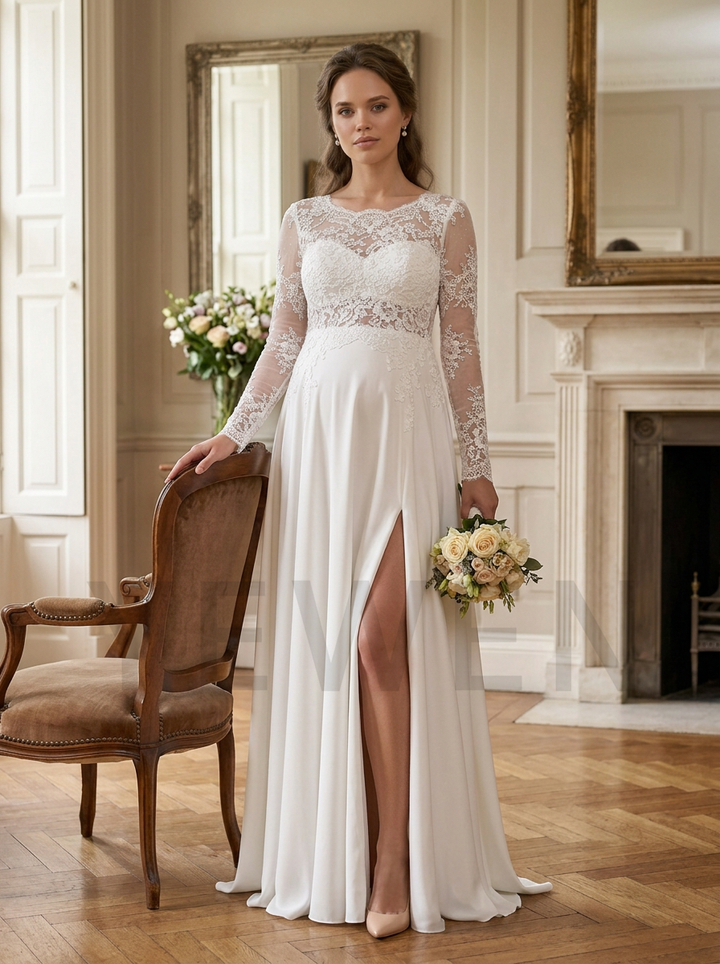 Elegant Sweetheart Illusion Lace Maternity Bridal Gown with Side Slit YD260814