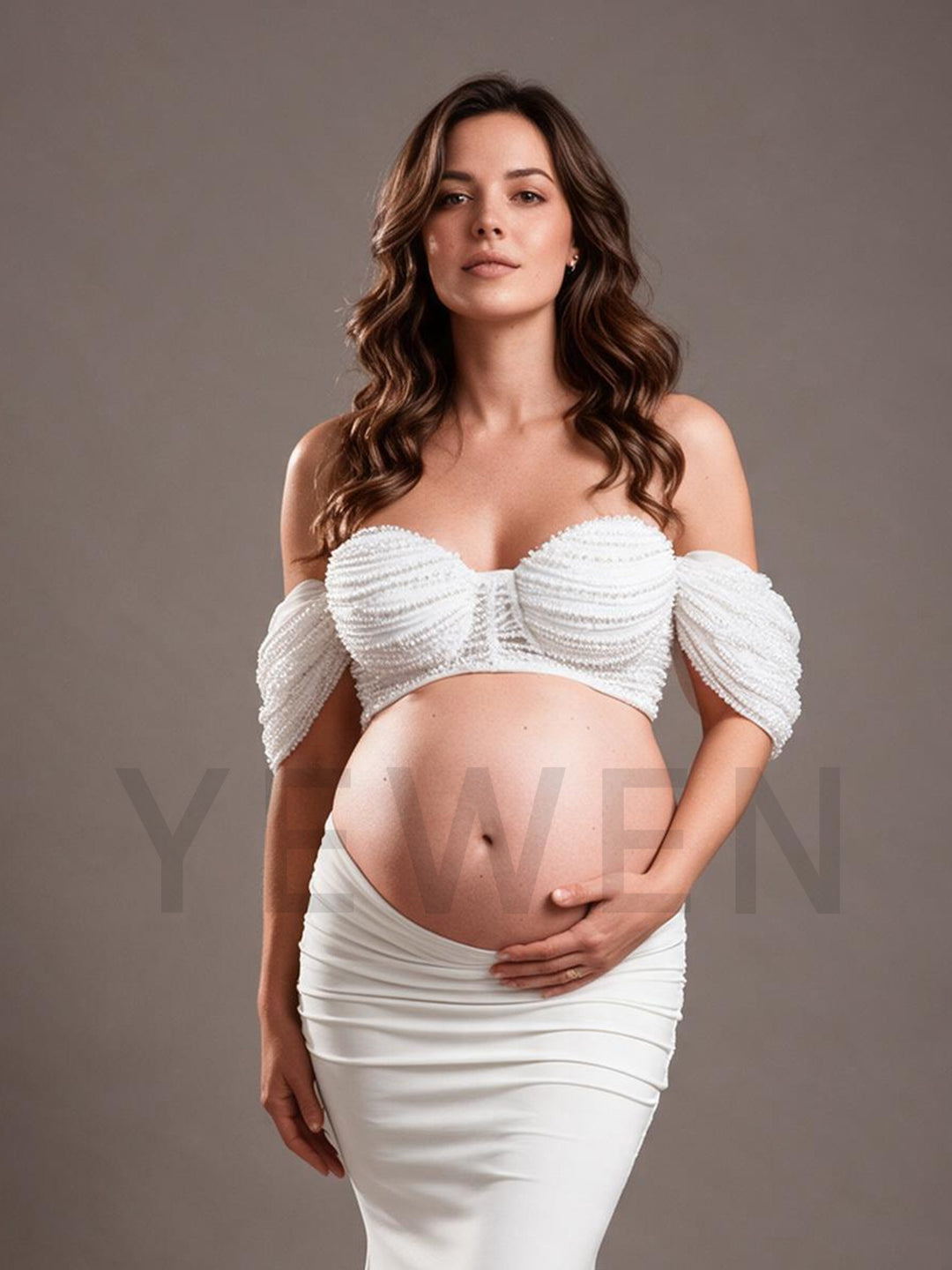 Two-Piece Beaded Sweetheart Mermaid Maternity Photoshoot Gown YW269309