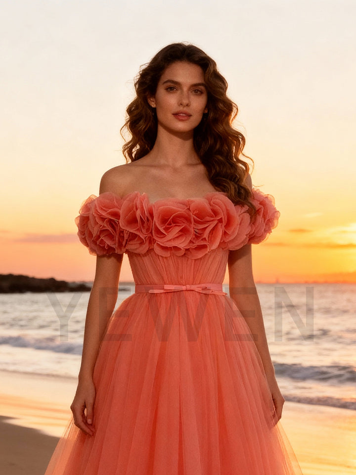 Orange Tulle Evening Gown Women's Prom Party Dress Bespoke Occation Dresses
