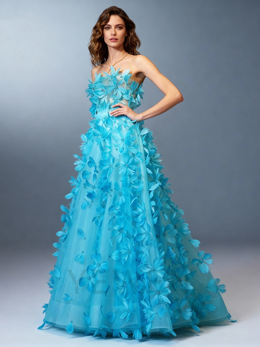 Fashion Feather Prom Dress Women Night Luxury Evening Dress Banquet Gown