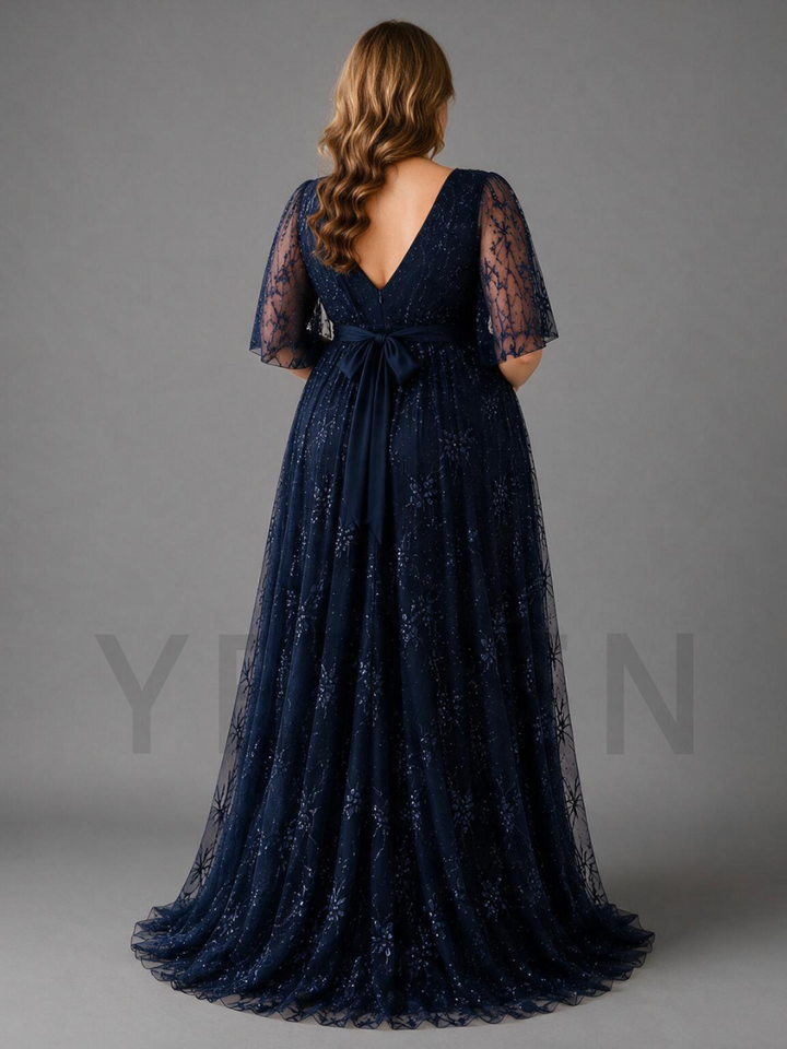 Navy Floral Sequin V-Neck Maternity Dress For Baby Shower