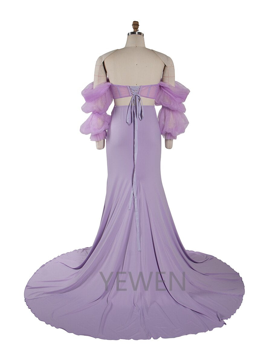 2 Piece Set Sheer Sleeves Stretchy Fabric Maternity Dresses for Photoshoot Baby Shower Dresses YW243148