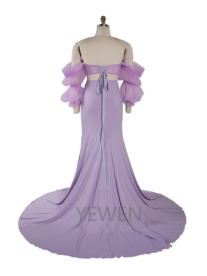 2 Piece Set Sheer Sleeves Stretchy Fabric Maternity Dresses for Photoshoot Baby Shower Dresses YW243148