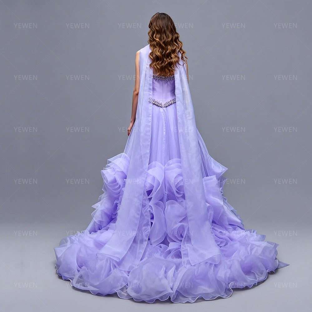 Lavender Strapless Evening Dress with 3D Oversized Floral Women's Formal Gowns