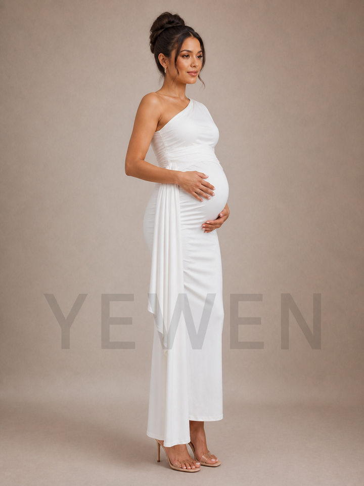 White One Shoulder Maternity Baby Shower Dress ZX009