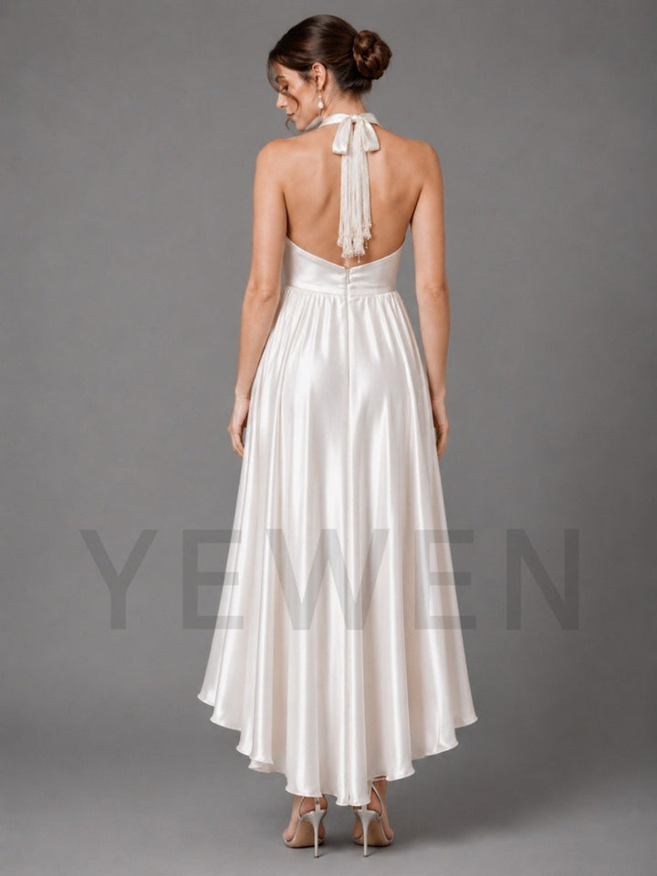 Ivory Halter High-Low Satin Maternity Baby Shower Dress L-26923