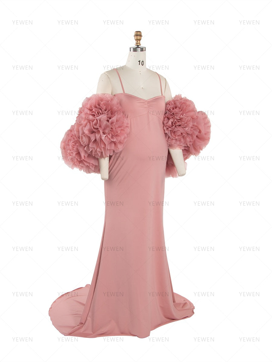 Pink Rose Cape Maternity Dress Photoshoot 2 Piece Set Gown YW260251