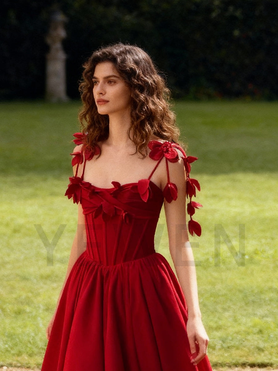 Red Elegant Prom Dress Spaghetti Straps Party Gown Birthday Gown yewendress Red Elegant Prom Dress Spaghetti Straps Party Gown Birthday Gown yewendress