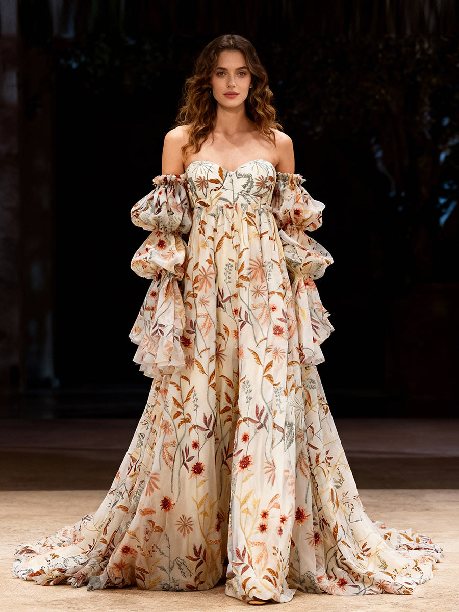 Tulle Embroidery Lace Maternity Dress for Photo Shoots Detachable Sleeves Photography Props YW231161