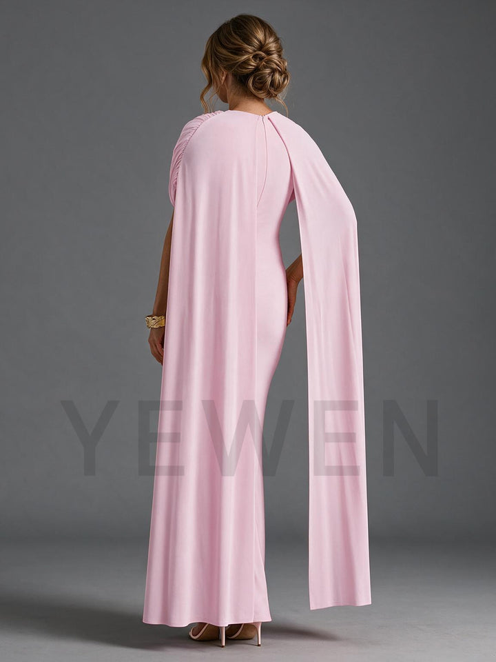 High Neck Ruched Long Cape Maternity Dress for Baby Shower YM261010