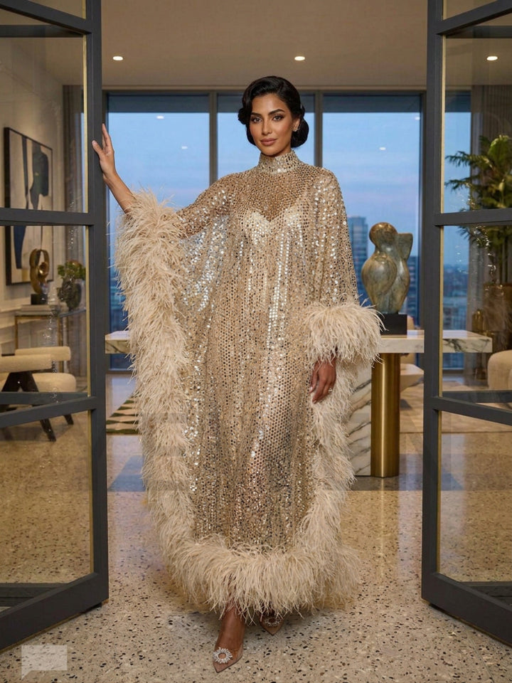 Luxurious Sequin Ostrich Feather Maternity Baby Shower Dress YD260918