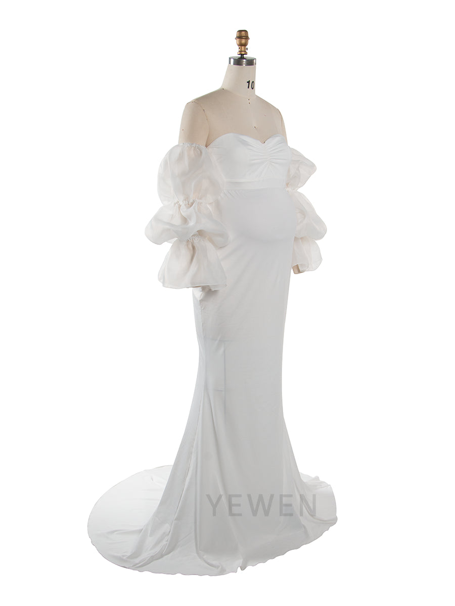 Ivory Mermaid Dress Photoshoot Detachable Sleeves Stretchy Maternity Dress YW250088