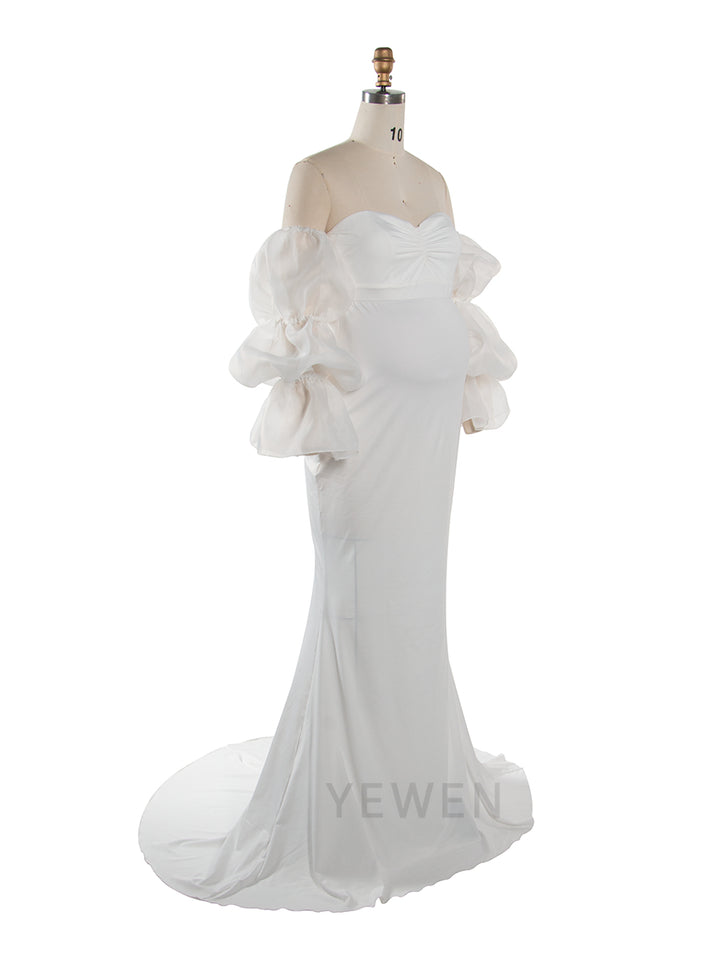 Ivory Mermaid Dress Photoshoot Detachable Sleeves Stretchy Maternity Dress YW250088