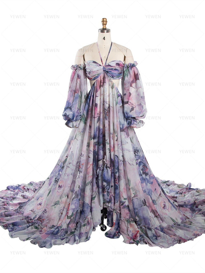 Bohemian Printed Chiffon Maternity Dress for Photoshoot Pregnancy Dress Photoshoot YW240526