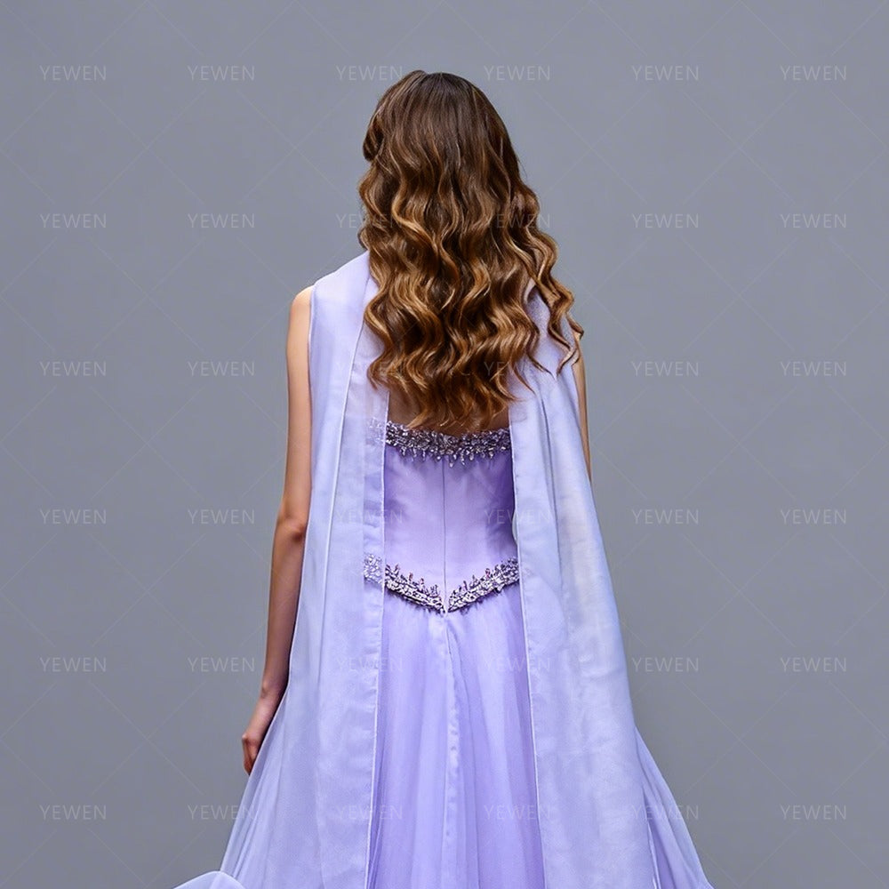 Lavender Strapless Evening Dress with 3D Oversized Floral Women's Formal Gowns