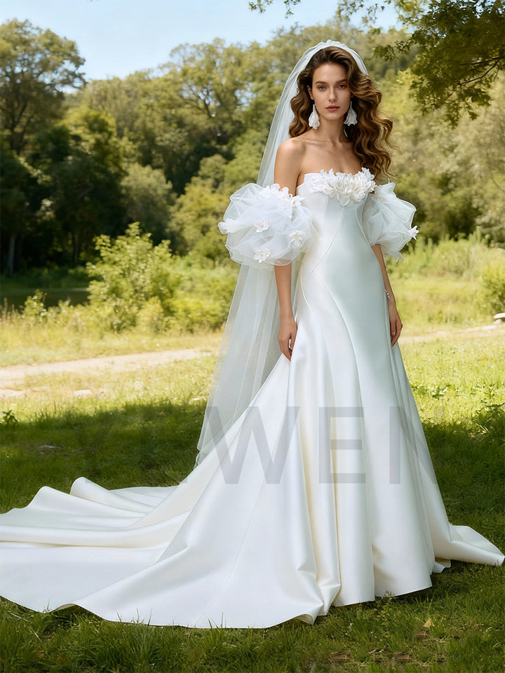 Satin Mermaid Wedding Dress with Detachable Sleeves
