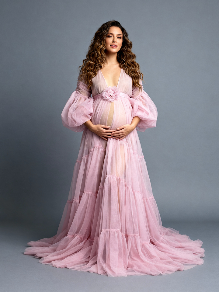 Elegant Flowy Maternity Gown Pregnancy Photoshoot Dress Baby Shower Dress