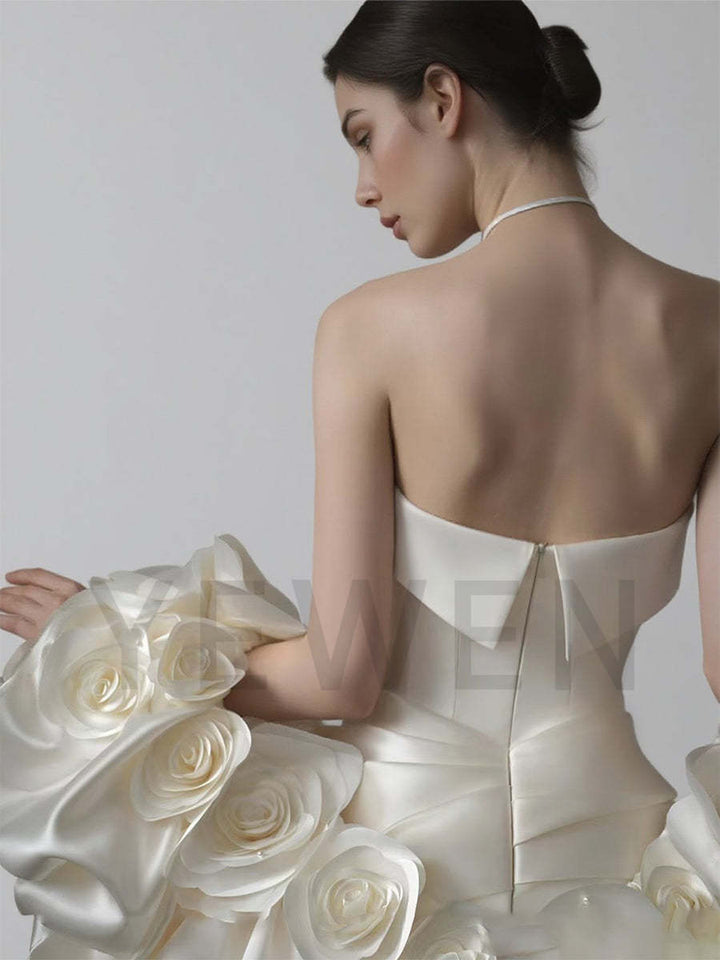 Fashin 3D Satin Flowers Wedding Cape with The Dress Bridal Gown Customised