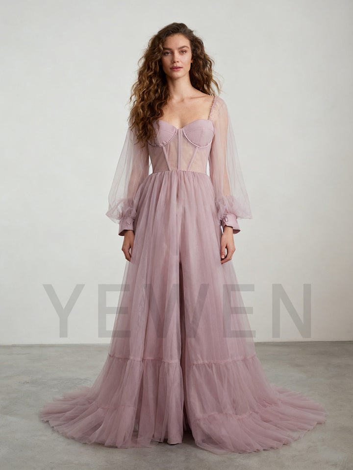 Puffy Long Sleeve Maxi Photoshoot Dress Wedding Guest Gown Photo Props Dress YW231118