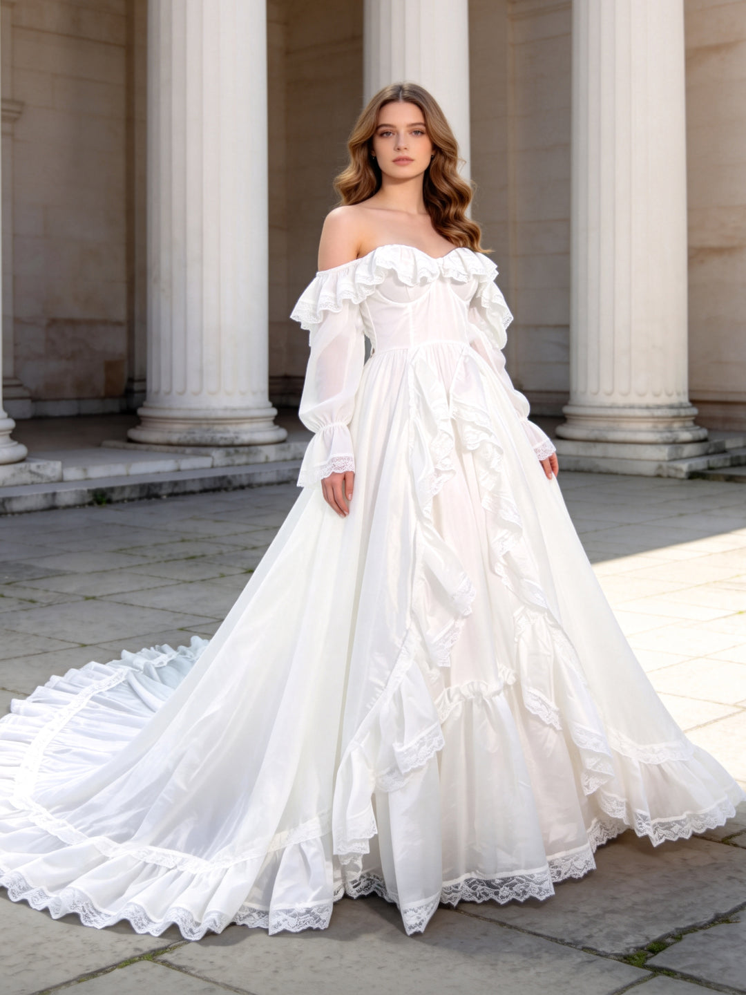Custom made wedding dress with adjustable Train Ball Gown