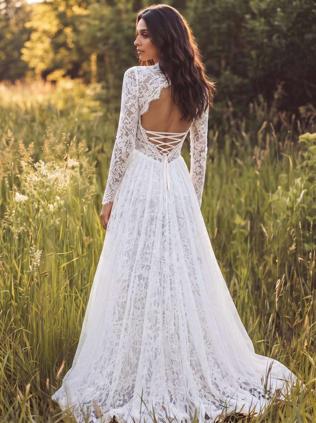 White Lace Maternity Wedding DressEmpire Waist Bridal Maxi Gown YD260829