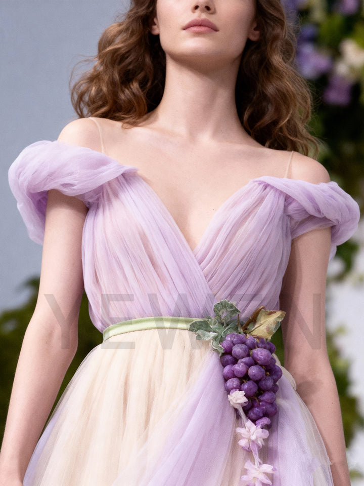 Chic Off Shoulder Tulle Evening Dresse Bridesmaid Formal Dress