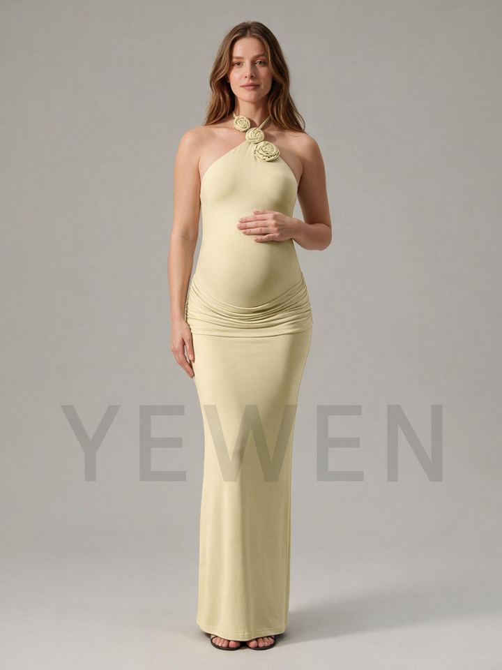 Halter 3D Handmade Rose Maternity Baby Shower Dress