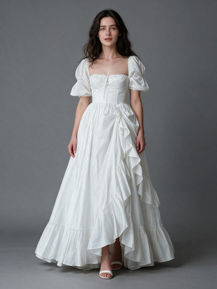Square Neck Puff Sleeve Corset Tiered Ruffle Princess Dress YW2610152