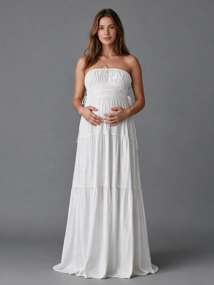 White Strapless Tie-Front  Maternity Baby Shower Dress
