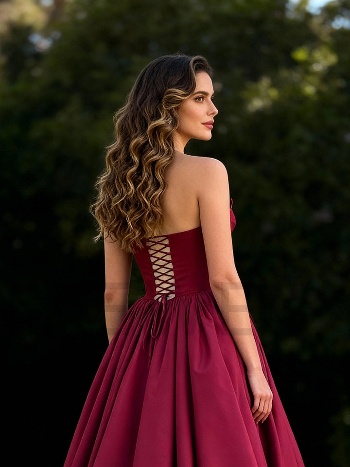 Burgundy Prom Dress Sation Backless Formal Occasion Celebrity Banquet Gown