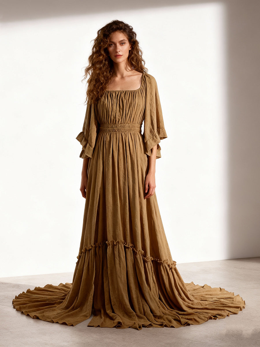 Off Shoulder Flare Sleeves Evening Dresses Side Slit Photography Dresses Maternity Dress for Baby Shower YEWEN YD211029