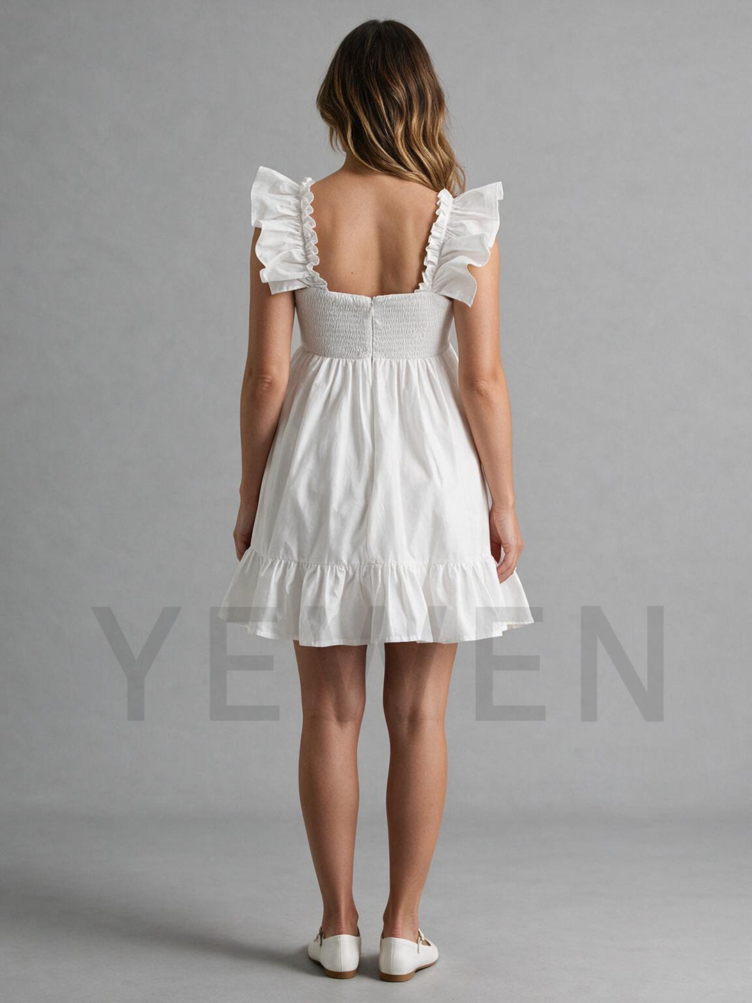 Ruffle Sleeve Tiered Babydoll Maternity Dress for Baby Shower YM261002