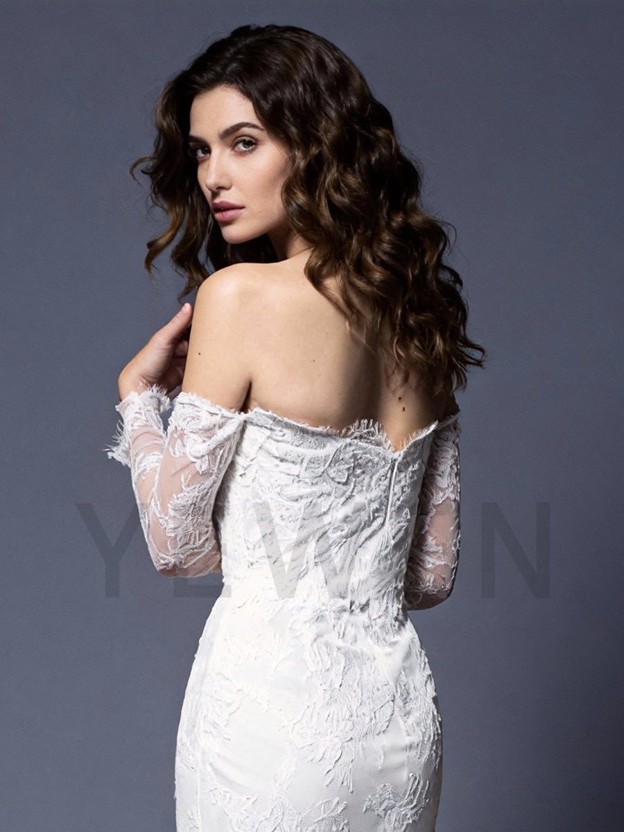 Romance Detachable Long Sleeves Mermaid Wedding Dress Lace Bridal Gown