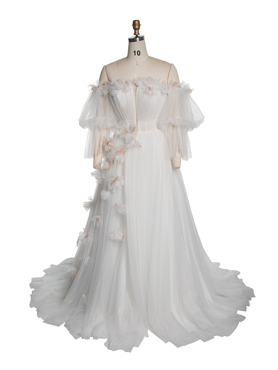 Elegant Tulle Dress for Photoshoot with Delicate 3D Floral Birthday Gown Bridal Dresses YW250052 16 / Custom Color