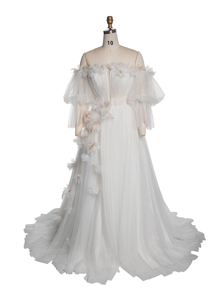 Elegant Tulle Dress for Photoshoot  with Delicate 3D Floral Birthday Gown Bridal Dresses YW250052