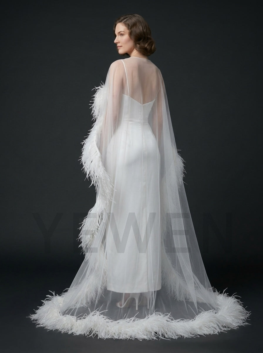 Luxurious Ostrich Feather Sheer Cape Sweetheart Evening Gown YD261011