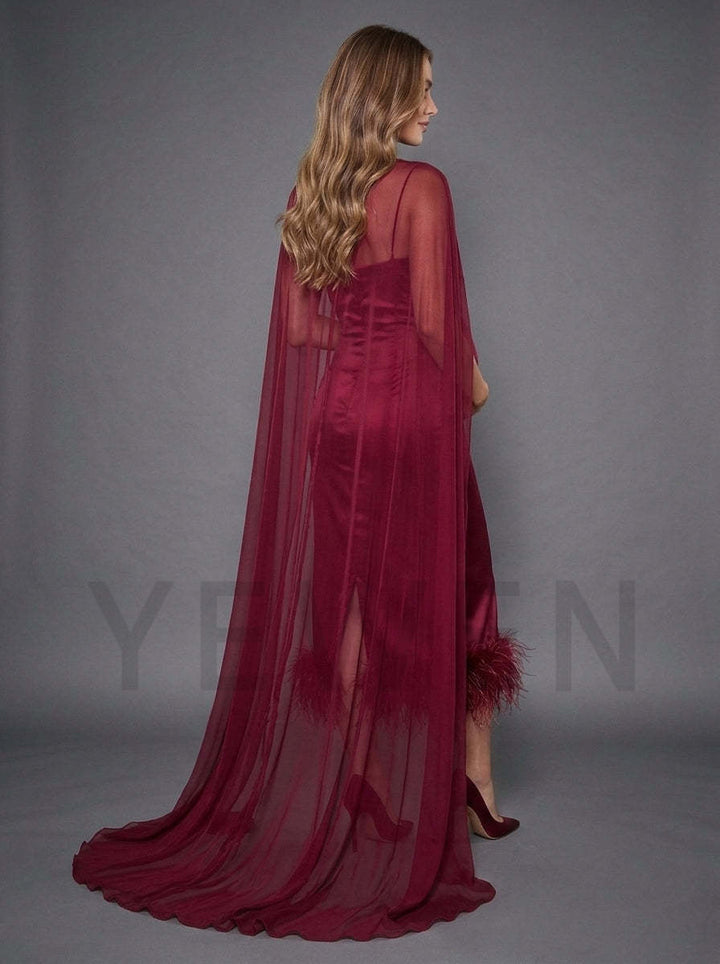 Ostrich Feather Cape Maternity Dress for Baby Shower